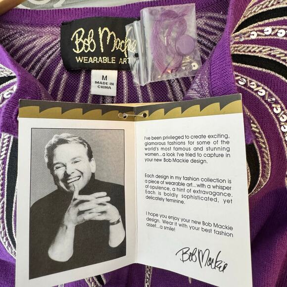 NWT Bob Mackie Cardigan Sweater Women’s Medium Purple Wearable Art Sequins Retro - Picture 2 of 11